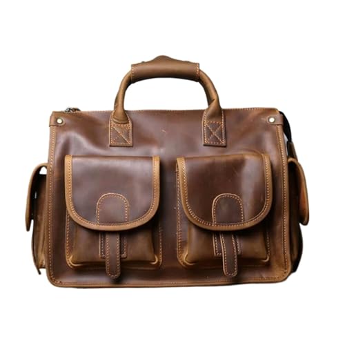 YUERBNC Business Herren Handtaschen Aktentaschen Messenger Schultertaschen Tragetaschen Echtes Leder Laptop Taschen(Yellow) von YUERBNC