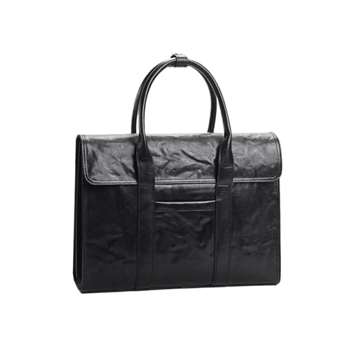 YUERBNC Herren Aktentaschen Laptoptaschen Messenger Schultertaschen Echtleder Tragetaschen Handtaschen(Black) von YUERBNC