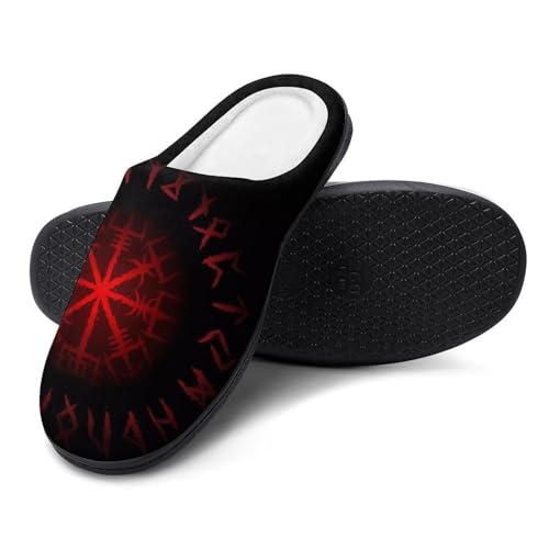 Wikinger-Hausschuhe, Weiche, Gemütliche Baumwoll-Hausschuhe, Warme Winterschuhe, Memory Foam-Hausschuhe - Wintergeschenke(Compass,11-12(44-45)) von YUERYXH