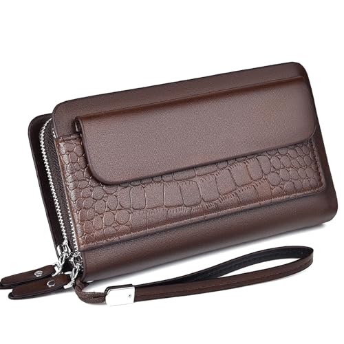 YUERYXH Herren-Geldbörse Aus Modischem Leder Mit Temperament, Business, Büro, Reise-RFID-Geldbörse Mit Reißverschluss, Große Brieftasche, Bietet Platz für Mehr Bargeld(Brown) von YUERYXH
