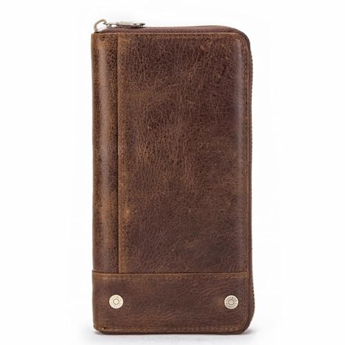YUERYXH Herren-Geldbörse Aus Vintage-Leder Mit Reißverschluss, Schlanke RFID-blockierende Geldbörse, Große Geldbörse Mit 12 Kartenfächern und 4 Münzfächern(Brown1) von YUERYXH
