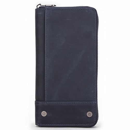 YUERYXH Herren-Geldbörse Aus Vintage-Leder Mit Reißverschluss, Schlanke RFID-blockierende Geldbörse, Große Geldbörse Mit 12 Kartenfächern und 4 Münzfächern(Navy Blue) von YUERYXH