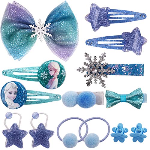 YUESEN Haarspange Haarring Eiskönigin 13PCS Haarspangen Haarring Kinderschmuck Haarschmuck Eiskönigin Frozen Schmuckset für Kinder Exquisite Cartoon Schleife für Geburtstag Geschenk von YUESEN