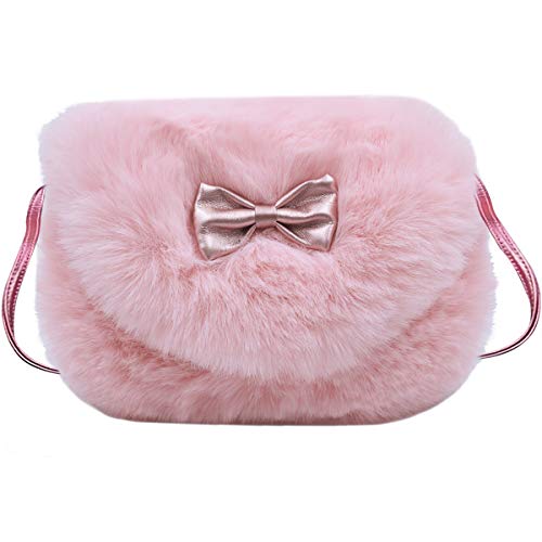 Plüsch Kleine Umhängetasche YUESEN Mini-Handtasche Kinder Bowknot Jahre for Keys Cards Phones Fluffy Handbag Adorable Gift Plüsch Umhängetasche für Kinder Mädchen 3-12 (Rosa) von YUESEN