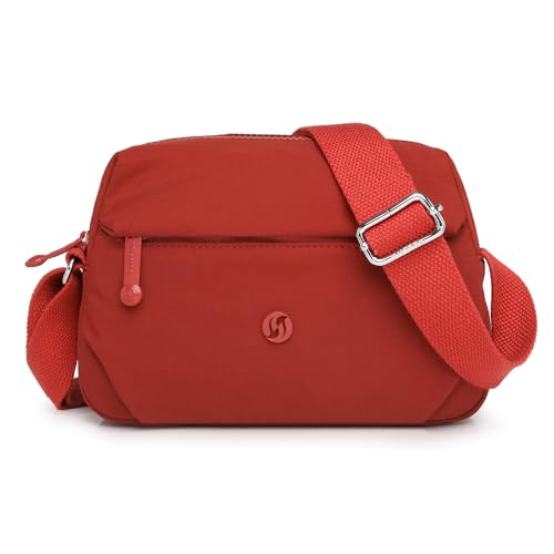 YUESITE Klein Handy Umhängetasche Wasserdicht Nylon Crossbody Bag Leichte Mini Tasche Kleine Schultertasche Damen Handytasche zum Umhängen Rot von YUESITE