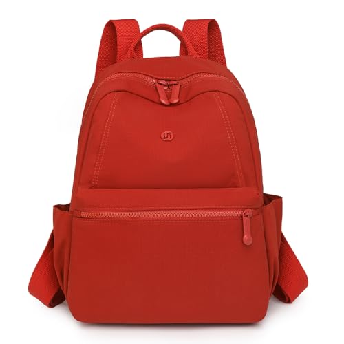 YUESITE Rucksack Damen Klein Leichter Rucksack mit Diebstahlschutz, Wasserabweisend Tagesrucksack Mini Backpack Rucksacktasche für Alltag, Schule und Reisen Rot von YUESITE