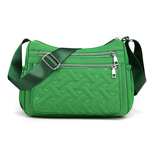 YUESITE Umhängetasche Damen, Kleine Gesteppt Schultertasche mit mehreren Taschen Leichte Wasserdichte Messenger Bags Nylon Geldbörse Handtasche Grün von YUESITE