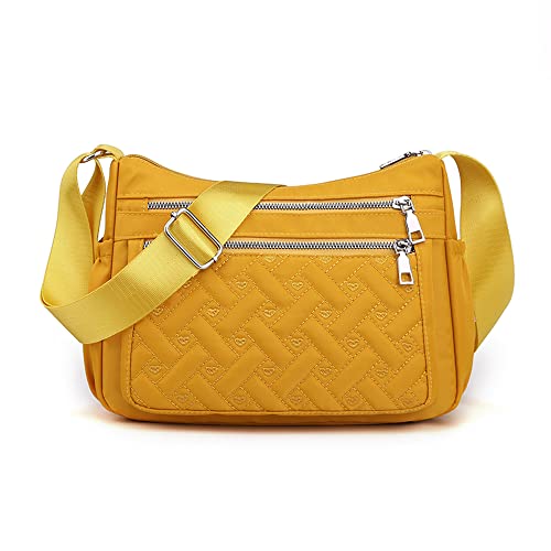 YUESITE Umhängetasche Damen, Kleine Gesteppt Schultertasche mit mehreren Taschen Leichte Wasserdichte Messenger Bags Nylon Geldbörse Handtasche Orange von YUESITE