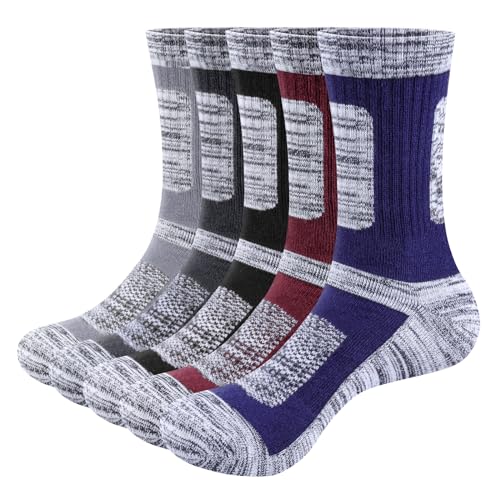 YUEVO SPORTS Sportsocken für Herren Atmungsaktive Anti-Geruch Arbeitssocken Gepolsterte Dicke Freizeit Baumwollsocken Feuchtigkeitsableitende Wandersocken Größe 36-41 (5 Paar) von YUEVO SPORTS