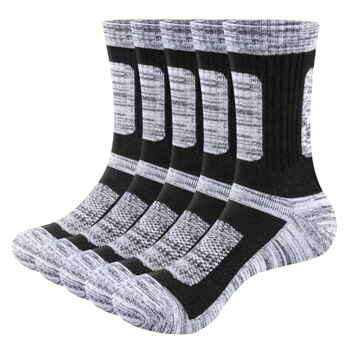YUEVO SPORTS 5 Paar Herrensocken Feuchtigkeitsableitend Arbeitssocken Gepolsterte Lässige Baumwollsocken Dick Sportsocken für Männer Größe 42-45 von YUEVO SPORTS