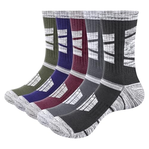 YUEVO SPORTS Dicke Sportsocken Herren Baumwolle Feuchtigkeitstransport Gepolsterte Arbeitssocken Stiefelsocken Wandersportsocken Größe 40-45 (5 Paar) von YUEVO SPORTS