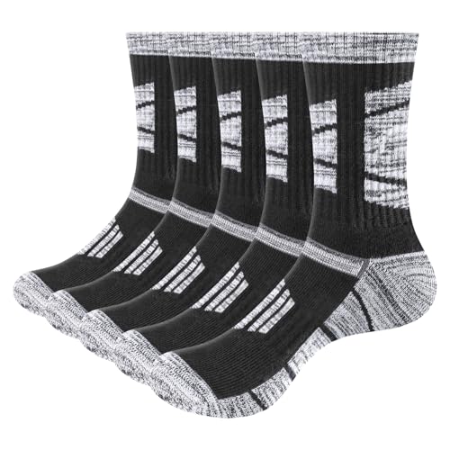 YUEVO SPORTS Dicke Sportsocken Herren Baumwolle Feuchtigkeitstransport Gepolsterte Arbeitssocken Stiefelsocken Wandersportsocken Größe 44-49 (5 Paar) von YUEVO SPORTS
