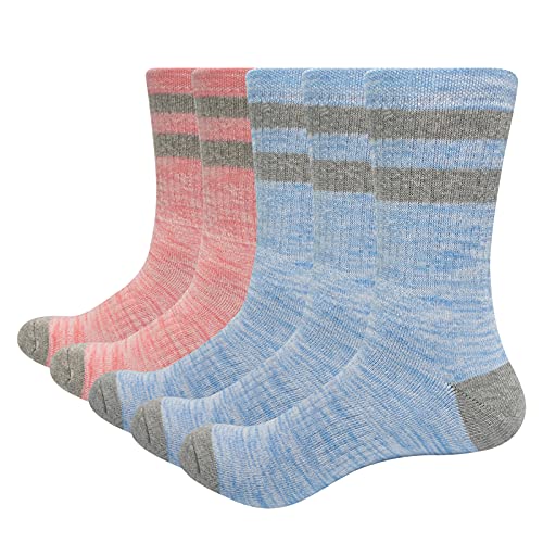 YUEVO SPORTS 5 Paar Warme Winter Socken Damen Dicke Baumwolle Outdoor Wandersocken Pink&Blau 40-43 von YUEVO SPORTS