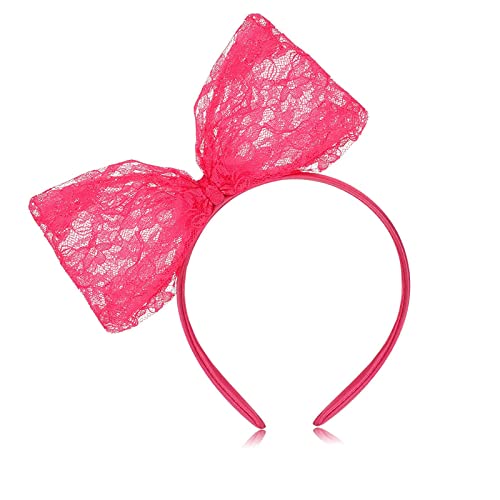 Neon Spitze Schleife Stirnband Retro Spitze Haarbänder Reifen Exquisite Verarbeitung Große Schleife Stirnband für Frauen Mädchen 80er Jahre Mottoparty von YUEXINYAN