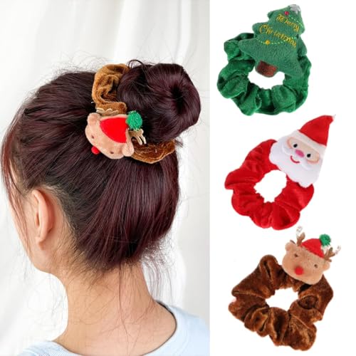 Haargummis Scrunchies für Damen, 3PCS Weihnachten Darm Haargummis, Weihnachten Haargummis,Haargummis Mädchen Samt aus Geweih Weihnachts Haarreif Haarband Elastischer Pferdeschwanzhalter Haarseile (A) von YUEXNKO