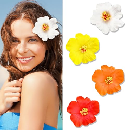 Hawaii Blumen Haarspangen, 4pcs Blumen Haarklammer, Blume Haarspangen Damen, Haarspange Blume, Große Flower Hair Clip, Plumeria Blumen Haarklammer, Flower Hair Claw Clips von YUEXNKO