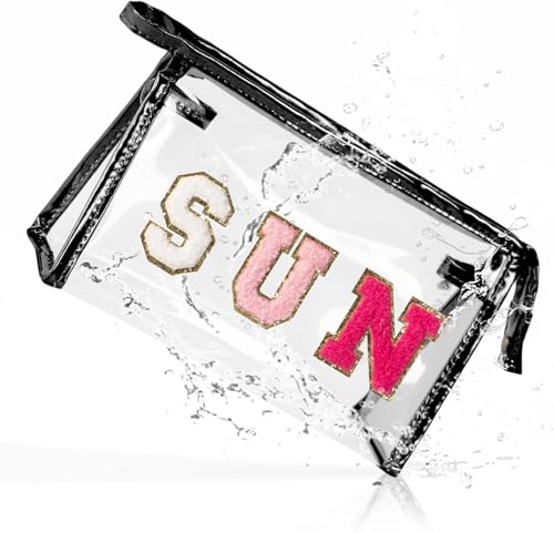 Transparent Kulturtasche, Kosmetiktasche Durchsichtig, Beach Transparent Kosmetiktasche, Sun Kosmetiktasch Transparents,Transparents Make-up Tasche, für Frauen Mädchen Sommer Pool Party von YUEXNKO