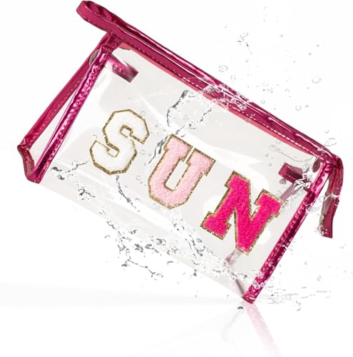 Transparent Kulturtasche, Kosmetiktasche Durchsichtig, Beach Transparent Kosmetiktasche, Sun Kosmetiktasch Transparents,Transparents Make-up Tasche, für Frauen Mädchen Sommer Pool Party von YUEXNKO