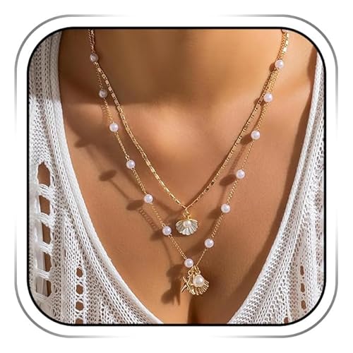 YUEXNKO Muschelkette Damen, Boho Seestern Halskette, Muschelkette, Seashell Necklace Beaded, Muschel Kette Bohemian, Halskette Damen, Muschel Halskettes Damens Verstellbar, Sommer Schmuck von YUEXNKO
