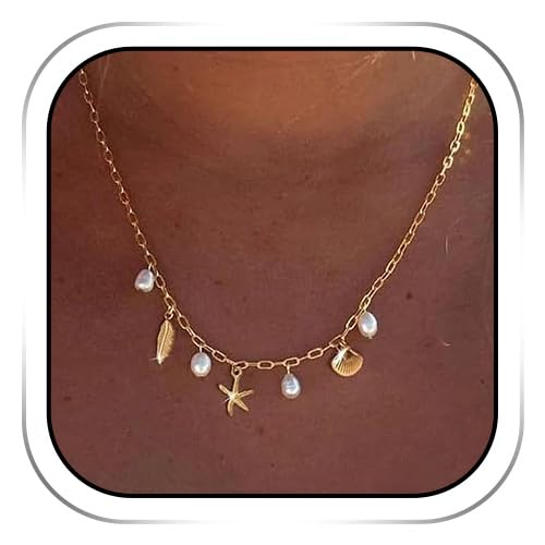 YUEXNKO Muschelkette Damen, Boho Seestern Halskette, Muschelkette, Seashell Necklace Beaded, Muschel Kette Bohemian, Halskette Damen, Muschel Halskettes Damens Verstellbar, Sommer Schmuck von YUEXNKO