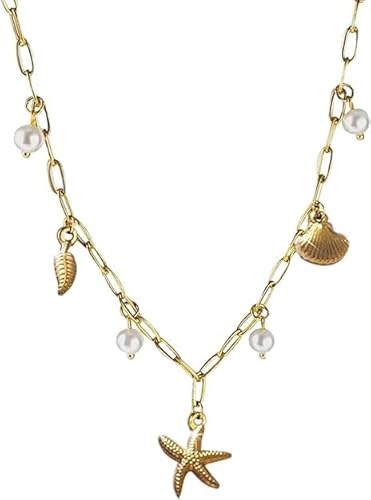 YUEXNKO Muschelkette Damen, Boho Seestern Halskette, Muschelkette, Seashell Necklace Beaded, Muschel Kette Bohemian, Halskette Damen, Muschel Halskettes Damens Verstellbar, Sommer Schmuck von YUEXNKO