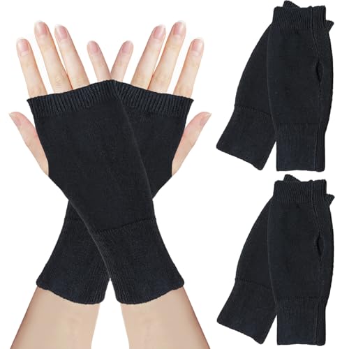 YUEXNKO Halb Fingerlose Handschuhe, 2 Paar Winter Pulswärmer Handschuhe Unisex Warm Weiche Strickhandschuhe,Unisex Handschuhe Fingerlose, Dehnbar Fingerhandschuhe Ohne Fingerkuppen (Schwarz) von YUEXNKO