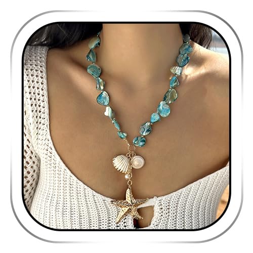 YUEXNKO Muschelkette Damen, Boho Seestern Halskette, Muschel Halskette, Boho Seestern Muschel Anhänger, Muschelkette, Muschels Kette Bohemian, Seashell Necklace Beaded, Sommer Strand Halskettes von YUEXNKO