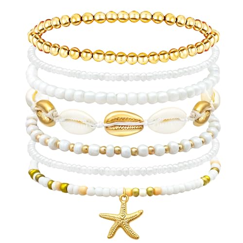 YUEXNKO Strand Armband Damen, 7 Stück Strand Schmuck Armband, mit Seesternen und Muscheln, Frauen Mädchen Sommer Schmuck, für Summer Strandparty Urlaub(A) von YUEXNKO