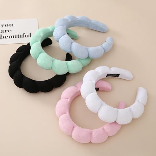 Frauen Spa Stirnband zum Waschen Gesicht Schwamm Make-up Stirnbänder Soft Skincare Stirnbänder Frauen Non-Slip Haar Band Puffy SPA Stirnband für Mädchen Damen (5Stück-5Farbe) von YUEYINGMG