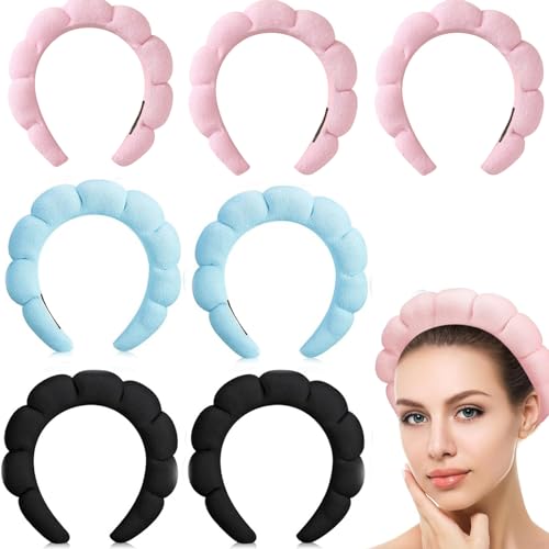 Frauen Spa Stirnband zum Waschen Gesicht Schwamm Make-up Stirnbänder Soft Skincare Stirnbänder Frauen Non-Slip Haar Band Puffy SPA Stirnband für Mädchen Damen (7Stück-3Rosa + 2Blau +2Schwarz) von YUEYINGMG