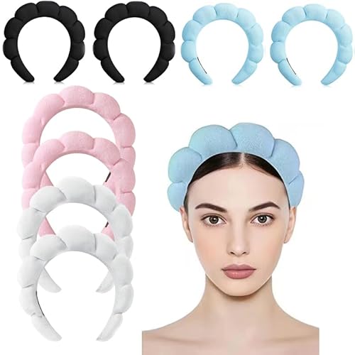 Frauen Spa Stirnband zum Waschen Gesicht Schwamm Make-up Stirnbänder Soft Skincare Stirnbänder Frauen Non-Slip Haar Band Puffy SPA Stirnband für Mädchen Damen (8Stück- 2Schwarz+2Rosa+2Blau+2Weiß) von YUEYINGMG