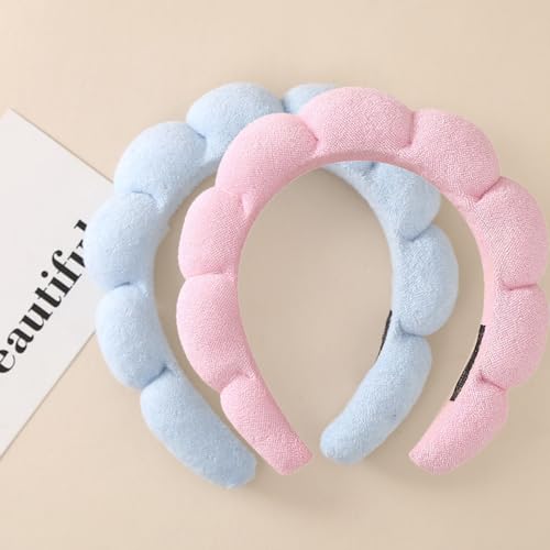 Frauen Spa Stirnband zum Waschen Gesicht Schwamm Make-up Stirnbänder Soft Skincare Stirnbänder Frauen Non-Slip Haar Band Puffy SPA Stirnband für Mädchen Damen (Rosa+Blau 2Stück) von YUEYINGMG