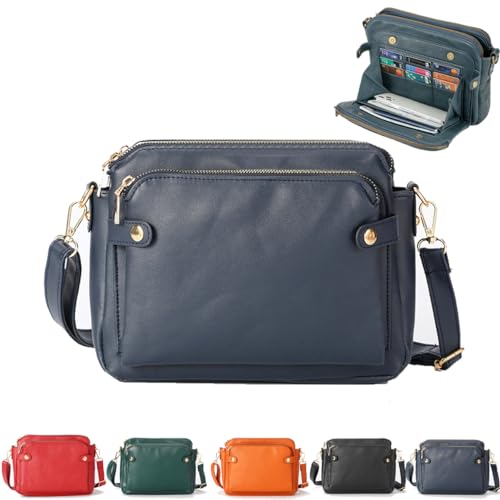 YUEYINGMG Crossbody-Taschen für Damen, Crossbody-Tasche aus Leder, Schultertaschen und Clutches für Damen, 3-lagige Crossbody-Handtaschen, marineblau, Casual von YUEYINGMG