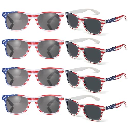YUEYUEBDS Sonnenbrille mit amerikanischer Flagge, für Damen und Herren, Retro, USA, Patrioten, für 4. Juli, Unabhängigkeitstag, Party, 8 Stück, 8 weißer Rahmen/graue Gläser von YUEYUEBDS