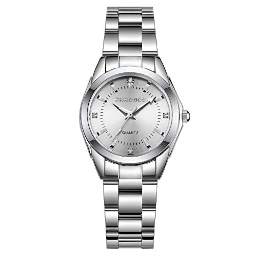 YUEYUEKE Damenuhr, Damen-Quarz-Armbanduhr, Elegante Damenuhr im Business-Stil, Stahlkette, Quarz-Damenuhr, wasserdichte Damenuhr, Geschenke für die Familie (Silber) von YUEYUEKE