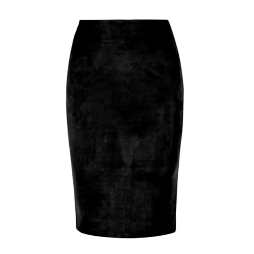 YUEZHAN Hübscher Rock Bleistiftrock Damen Damen Bleistift Rock Mit Hoher Taille Hüft Gewickelter Wildleder Rock Mit Schlitz-Design Reiß Verschluss Mit Knielang Rock M Schwarz von YUEZHAN