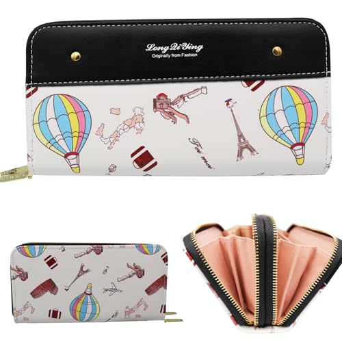 Damen langer Geldbeutel,Geldbörse Damen Große Portemonnaie RFID Schutz Doppelreißverschluss Geldbörsen Brieftasche Handy Geldbörse mit Mehreren Karten Slots für Münzen Bargeld Rechnung(Schwarz) von YUEcthynous