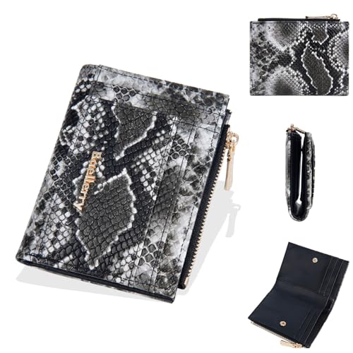 Geldbörse Damen,RFID-Geldbörse für Damen,Kreditkartenhalter,Klein Zweifach Gefaltet Taschen Leder Wallet mit Münzfach mit Reißverschluss,Schlange Tattoo Design Brieftasche,Münzfach und Ausweisfenster von YUEcthynous
