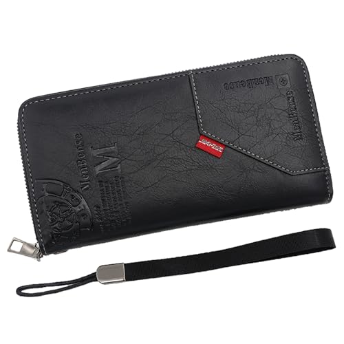 Lange Geldbörsen Herren Brieftasche Wallets for Men PU Leder Reißverschluss Geldbörse Geldbörse vielen Kartenfächern mit Handschlaufe Große Kapazität Single Reißverschluss Männer Geldbörse(Schwarz) Lange Geldbörsen Herren Brieftasche Wallets for Men PU Leder Reißverschluss Geldbörse Geldbörse vielen Kartenfächern mit Handschlaufe Große Kapazität Single Reißverschluss Männer Geldbörse(Schwarz) von YUEcthynous