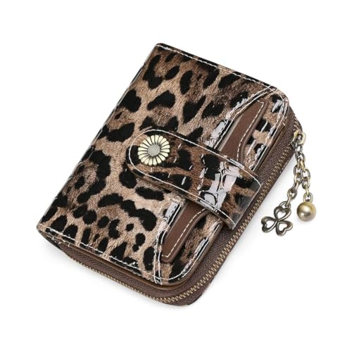 Leopard Druck Geldbörse Damen Geldbeutel aus Echtes Leder Frauen, RFID Schutz Doppelreißverschluss Geldbörsen Brieftasche Handy Geldbörse mit Mehreren Karten Slots für Münzen Bargeld Rechnung von YUEcthynous