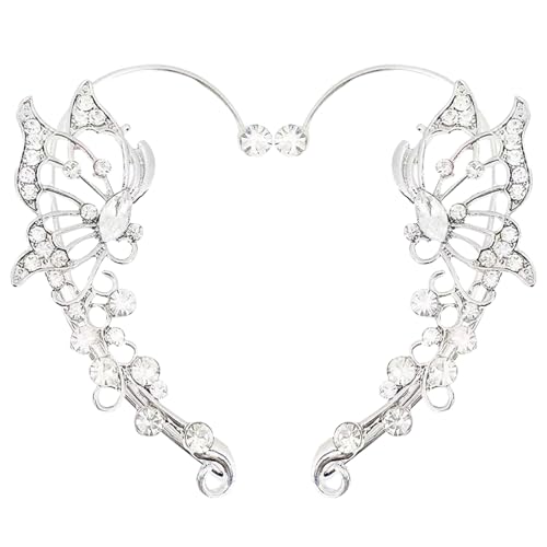 Silberne Schmetterlings Ohrhänger-Kristall Schmetterling Ohrringe Schmetterlingsfeen Ohr Ohne Ohrloch-Hohle Ohrringe in Schmetterlingsform Kristall Schmetterling Ohrringe für Mädchen von YUEcthynous