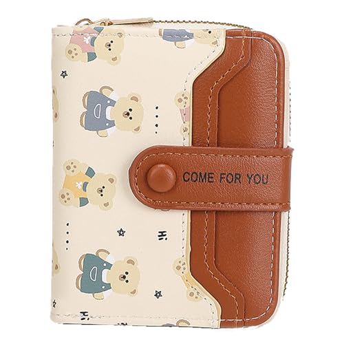 YUEcthynous Bär Kurz Geldbörse Damen,Nette Bär Geldbörsen für Damen Kleine with RFID Blocking and Many Compartments,Mädchen Mehreren Fächern Kreditkartenhalter,Bärendruck Braun von YUEcthynous
