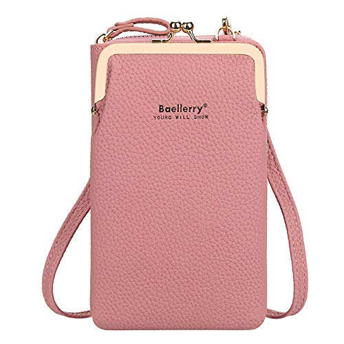YUEcthynous Damen Leder Umhängetasche Geldbörse,RFID Schutz Geldbeutel Handy Umhängetasche Multifunktionale Handytasche -Vielen Fächern und Kartenfächer,Verstellbar Abnehmbar Schultergurt(Dunkelrosa) von YUEcthynous