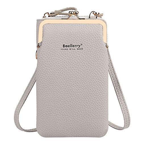 YUEcthynous Damen Leder Umhängetasche Geldbörse,RFID Schutz Geldbeutel Handy Umhängetasche Multifunktionale Handytasche mit Vielen Fächern und Kartenfächer,Verstellbar Abnehmbar Schultergurt(Grau) von YUEcthynous