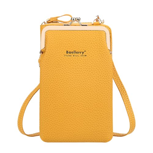 YUEcthynous Damen Leder Umhängetasche Geldbörse,RFID Schutz Geldbeutel Handy Umhängetasche Multifunktionale Handytasche mit Vielen Fächern und Kartenfächer,Verstellbar Abnehmbar Schultergurt(Gelb) von YUEcthynous