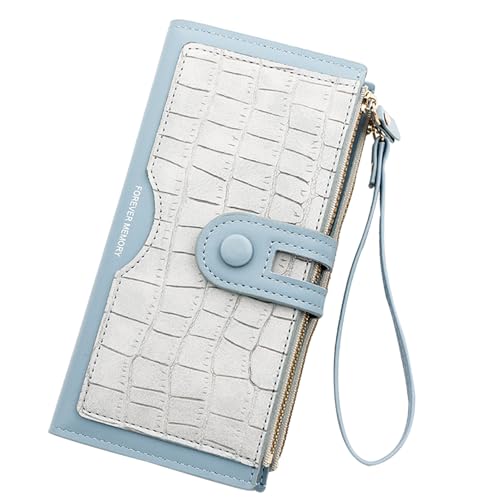 YUEcthynous Geldbeutel Groß,Portemonnaie Geldbörse Frauen Weichem Synthetisches Leder Damen Zipper mit Schnalle Geldbörse Große Kapazität Kunstleder Portmonee Farben mit vielen Fächern (Blau) von YUEcthynous
