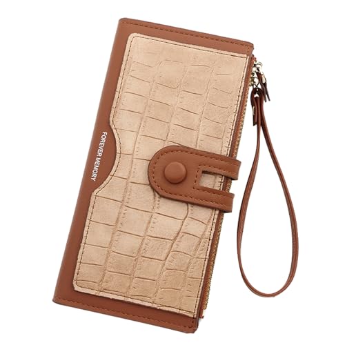 YUEcthynous Geldbeutel Groß,Portemonnaie Geldbörse Frauen Weichem Synthetisches Leder Damen Zipper mit Schnalle Geldbörse Große Kapazität Kunstleder Portmonee Farben mit vielen Fächern (Braun) von YUEcthynous