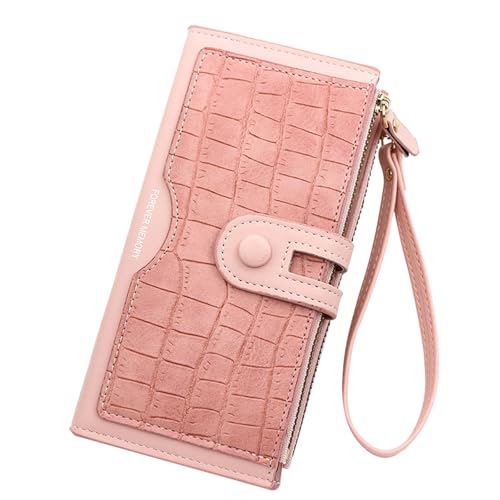 YUEcthynous Geldbeutel Groß,Portemonnaie Geldbörse Frauen Weichem Synthetisches Leder Damen Zipper mit Schnalle Geldbörse Große Kapazität Kunstleder Portmonee Farben mit vielen Fächern (Rosa) von YUEcthynous