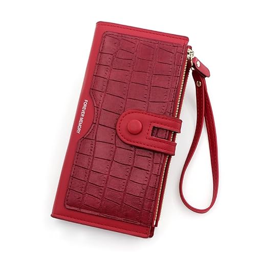 YUEcthynous Geldbeutel Groß,Portemonnaie Geldbörse Frauen Weichem Synthetisches Leder Damen Zipper mit Schnalle Geldbörse Große Kapazität Kunstleder Portmonee Farben mit vielen Fächern (Rot) von YUEcthynous
