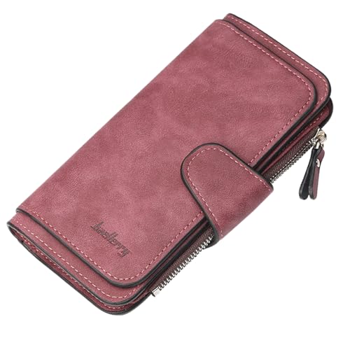 YUEcthynous Geldbeutel Groß,Portemonnaie Geldbörse Frauen Weichem Synthetisches Leder Damen Zipper mit Schnalle Geldbörse Große Kapazität Kunstleder Portmonee Farben mit vielen Fächern (Dunkelrot) von YUEcthynous